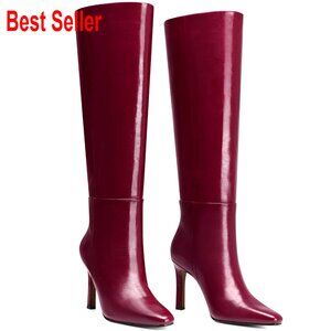 PU Leather Knee High Boots with Stiletto Heel Wide Calf